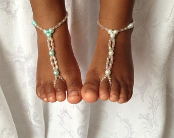 SALE 10% OFF Pearl Baby Barefoot Sa ndals Toddler Foot Jewelry Infant ...