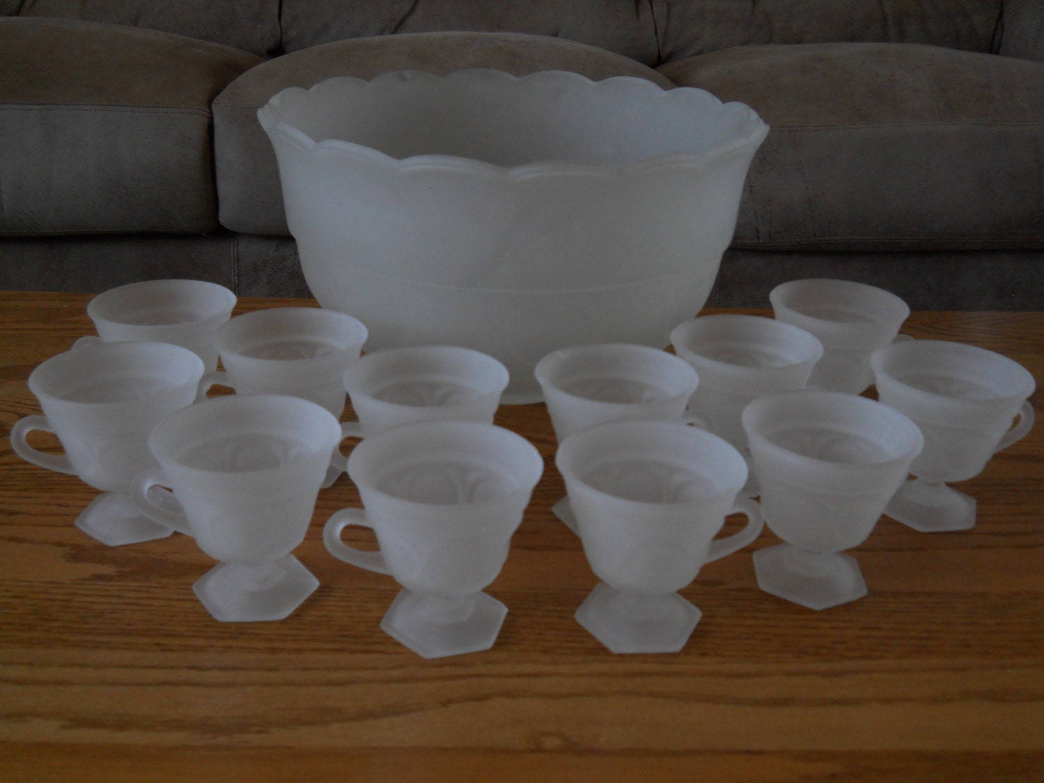 Vintage Tiara Provincial frosted punch bowl set