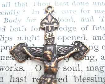 Large Crucifix - 2" - Bronze or Sterling Silver - Vintage Crucifix Replica - Rosary Crucifix (C68-689)
