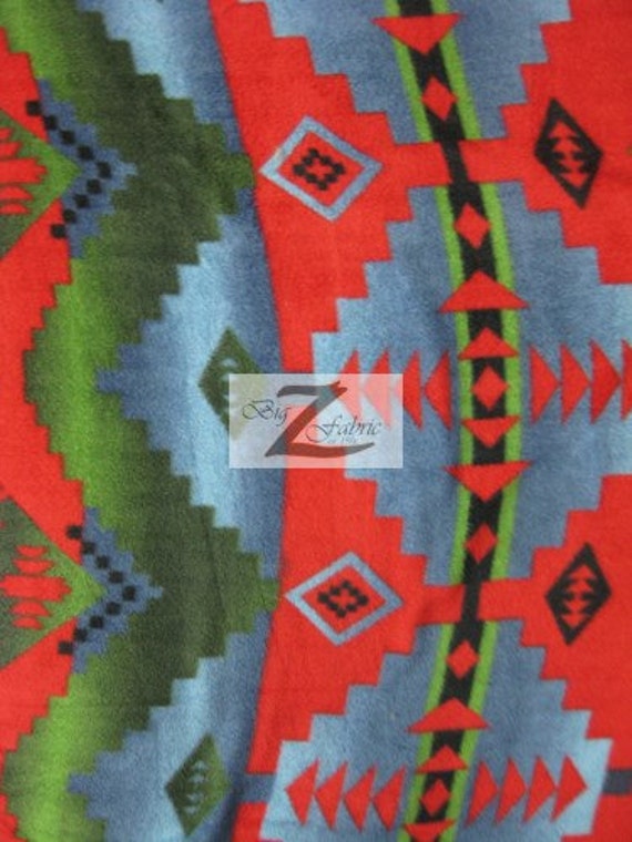Aztec Print Polar Fleece Fabric OCEAN Sold By The Yard