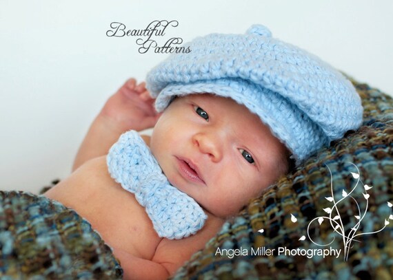 pattern bow crochet newborn tie Bow Hat Baby Hat Newsboy Boy Beanie Cap Newsboy PATTERN Hat Crochet