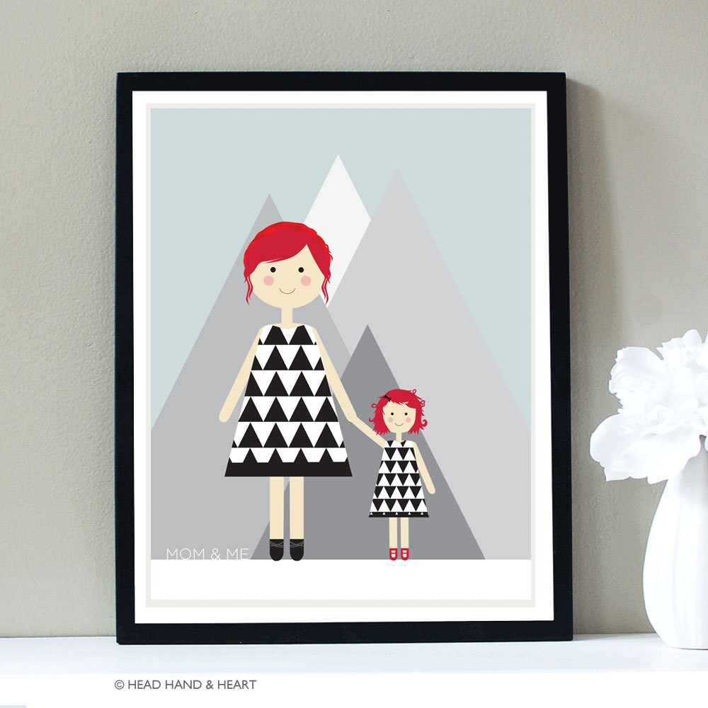 Custom Portrait Mom and Daughter Mommy and Me Triangles