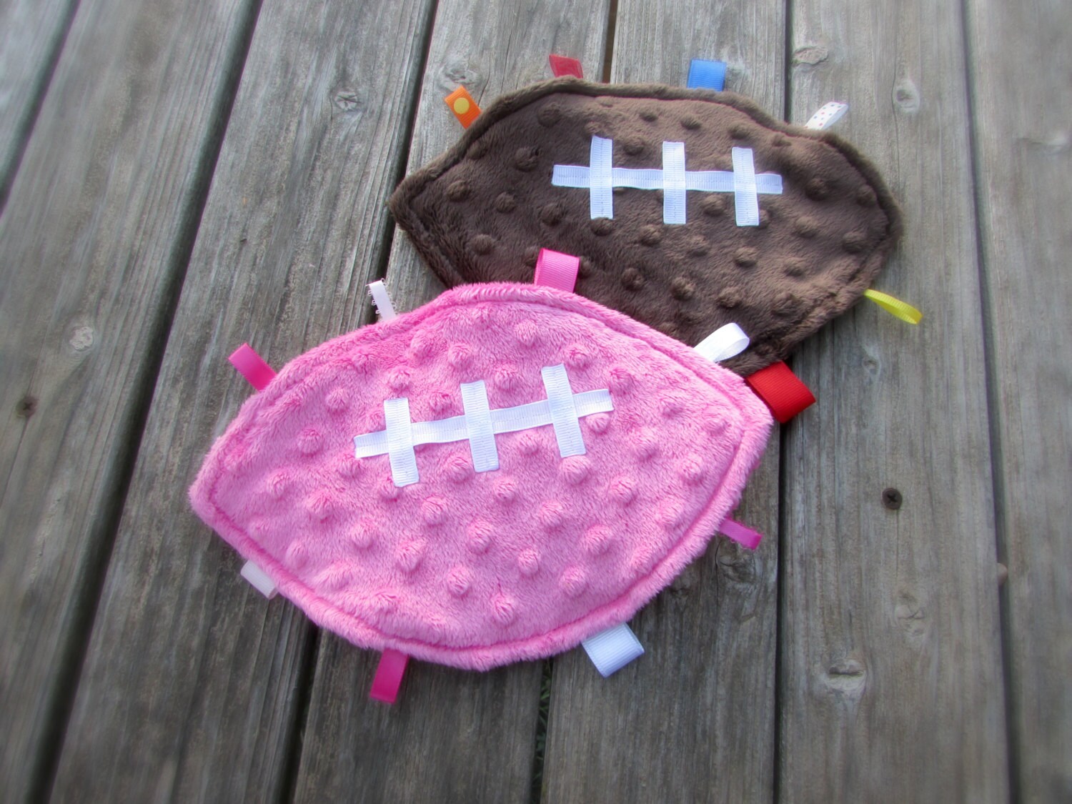 Baby Teether Pacifier Holder Football Minky by LovePitterPatter