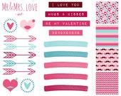 60% OFF SALE Digital Scrapbook Paper, Clip Art, Labels Valentine's Day Pink, Blue, Red Il_170x135