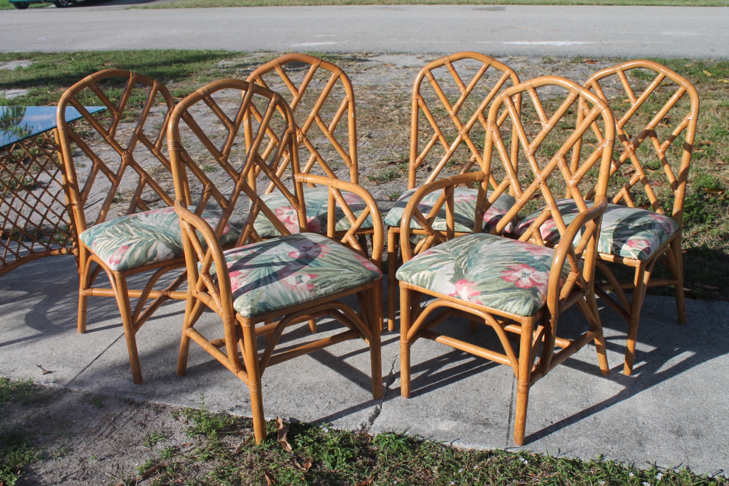 SALE Vintage Set of 6 Chinese Chippendale Rattan Faux Bamboo Dining