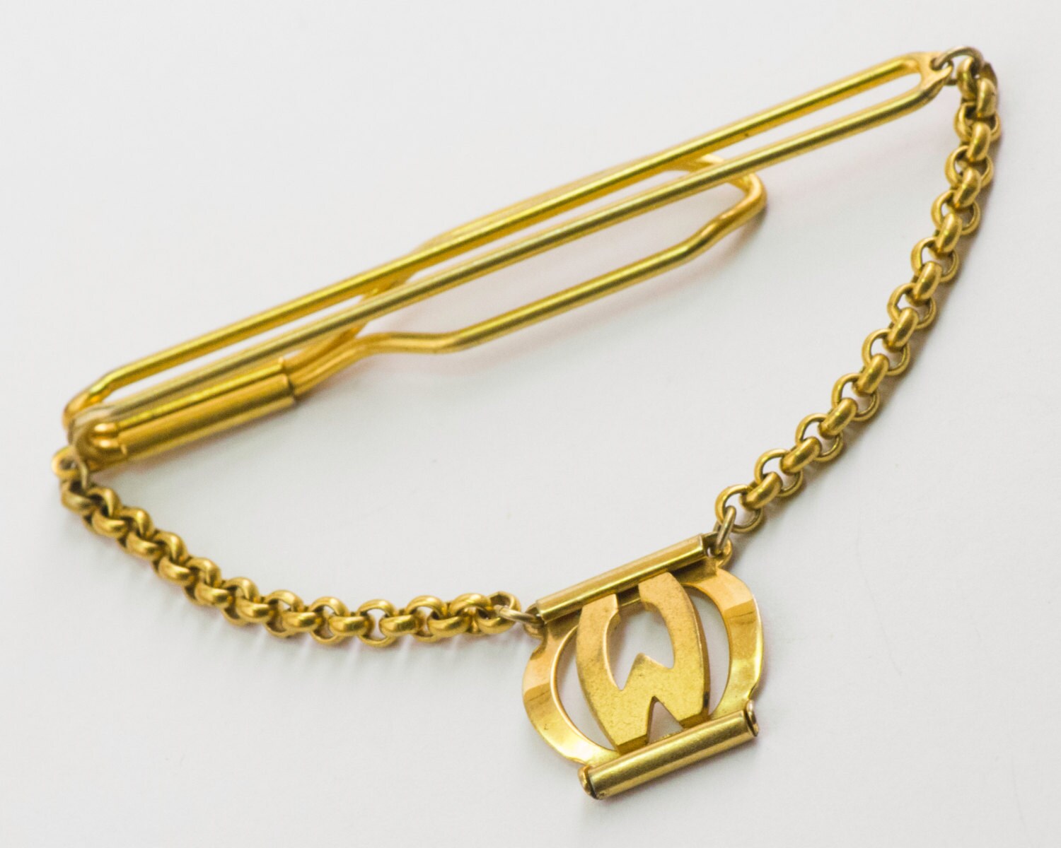 Vintage Tie Clip Letter W Tie Chain in Art Deco