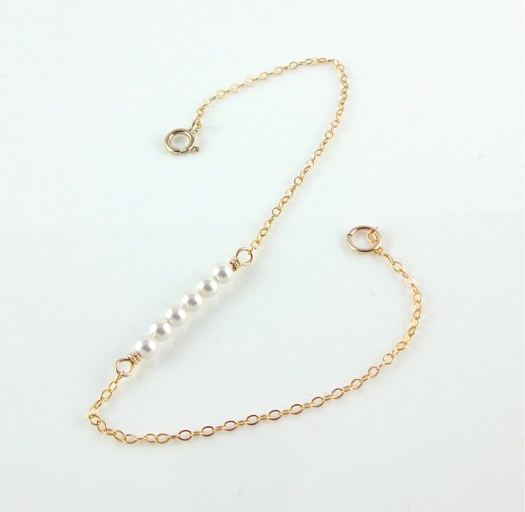 Dainty Pearl Bracelet with 14k Gold Filled Fine by PollyAJewellery
