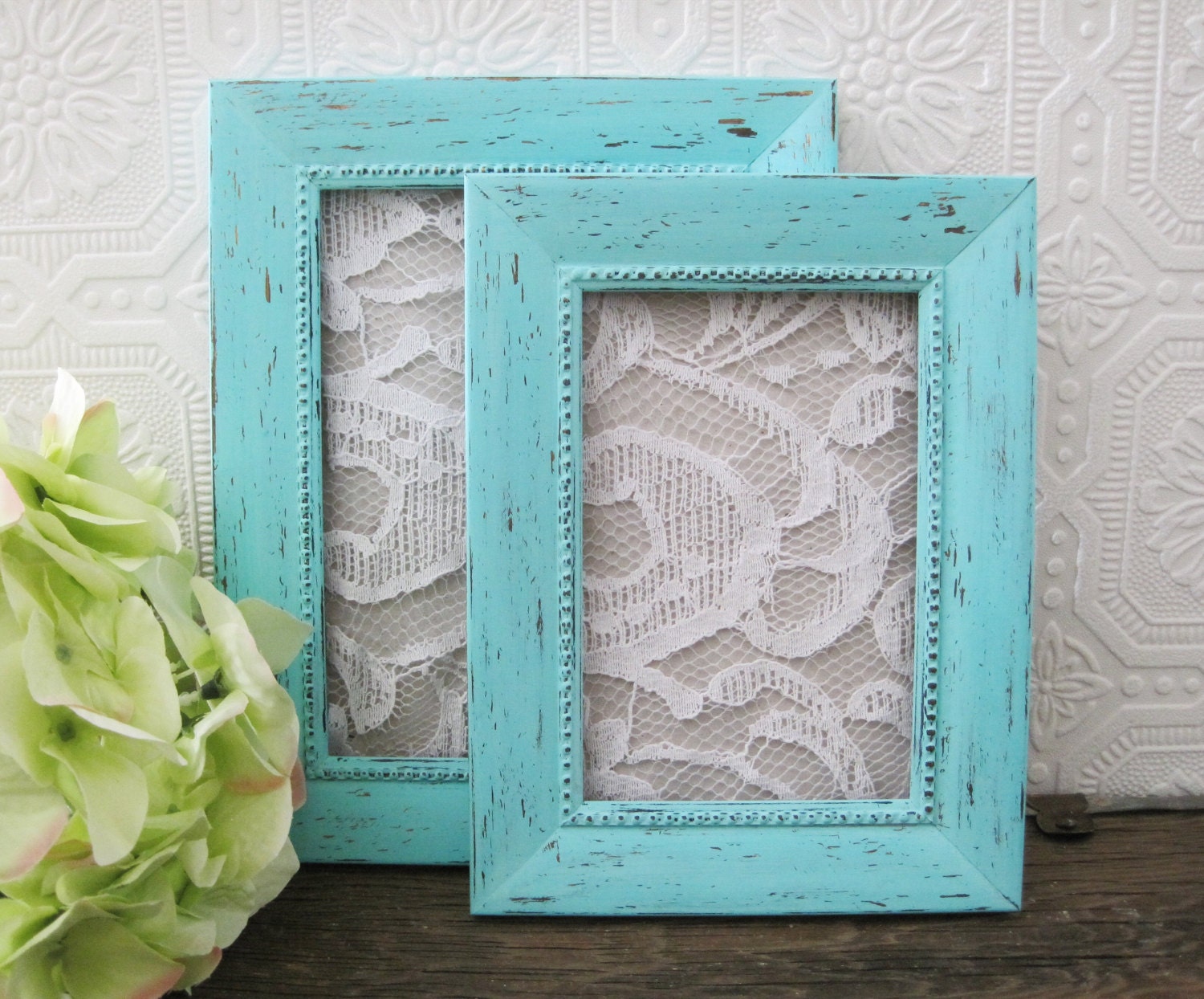 Mint Green Distressed Picture Frames With Glass by SeaLoveAndSalt