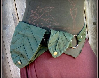 Leaf Utility Belt ~ Pocket Belt Legend of Zelda Festival Garb ~ green or purple canvas fabric ~ Adjust Small to Extra Large ~ vegan belt