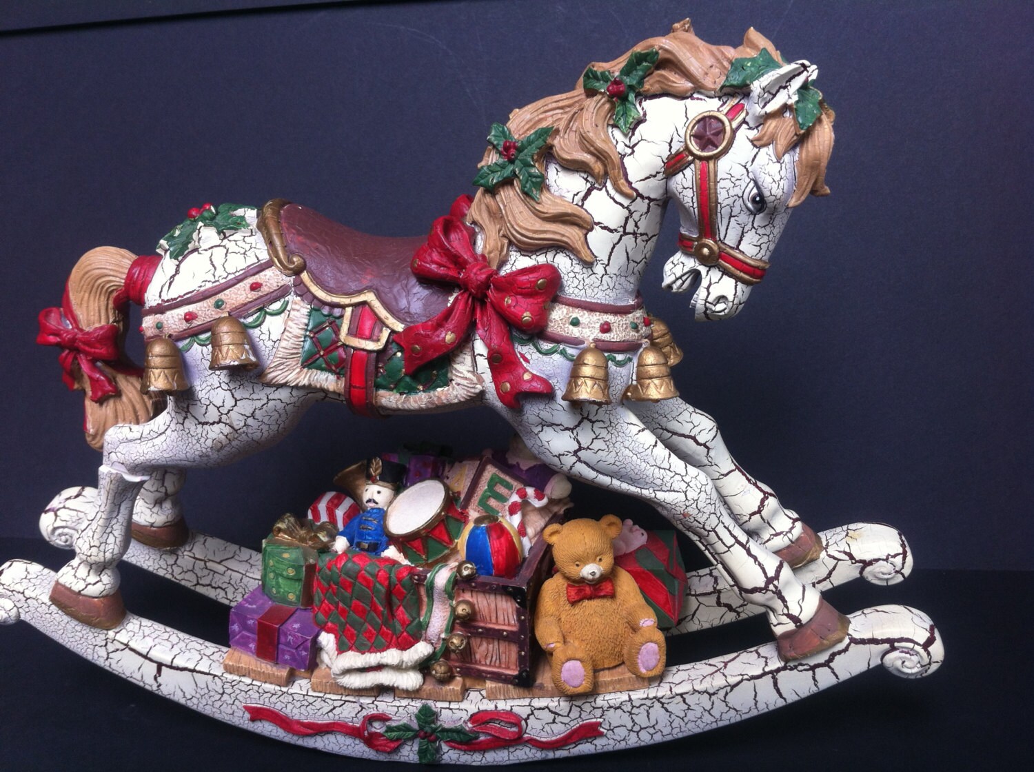 Vintage Large Christmas Musical Carousel Rocking Horse Music