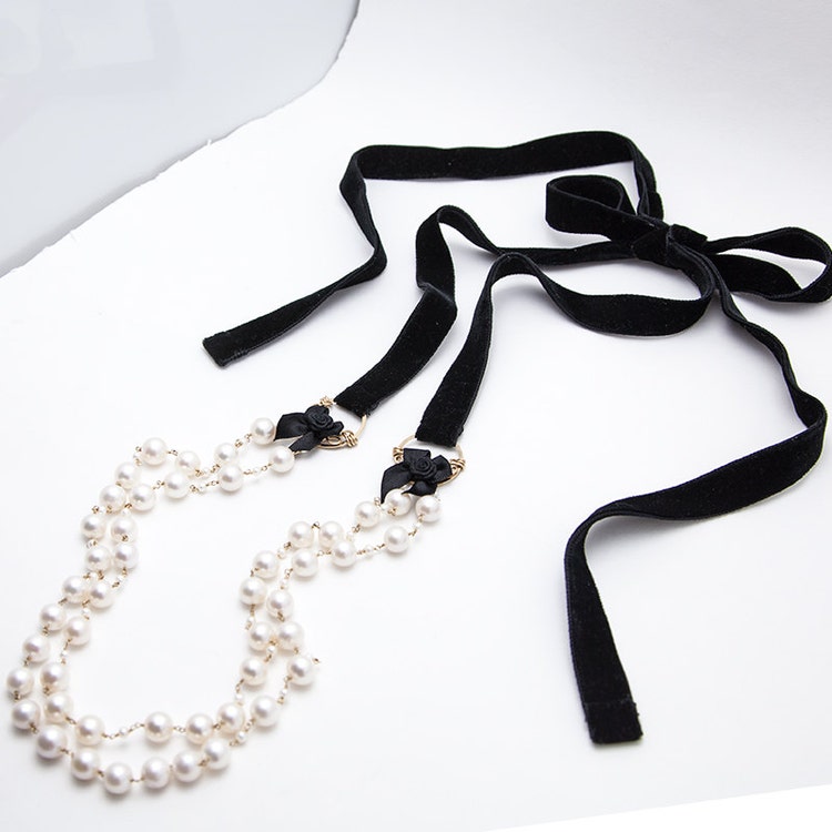 Pearls & ribbons necklace by NinaNovaDesign on Etsy