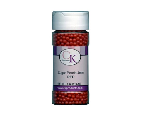 RED SUGAR PEARLS - 4 oz. Container with Safety Seal - Edible Cake Decoration - Baking Candy Making Party Supplies Il_570xn