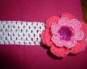 Crochet Pink Flower Attached Band