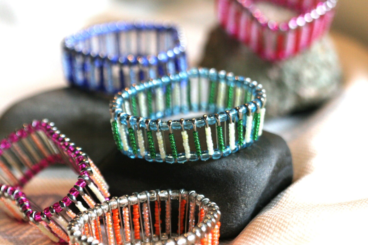 Safety Pin Bracelet Upcycled Multiple Colors by RebeccaJewlery