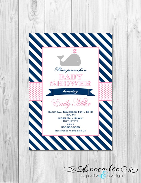 Little Whale Baby Shower Invitation - Pink and Blue Stripes - DIY - Printable Il_570xn