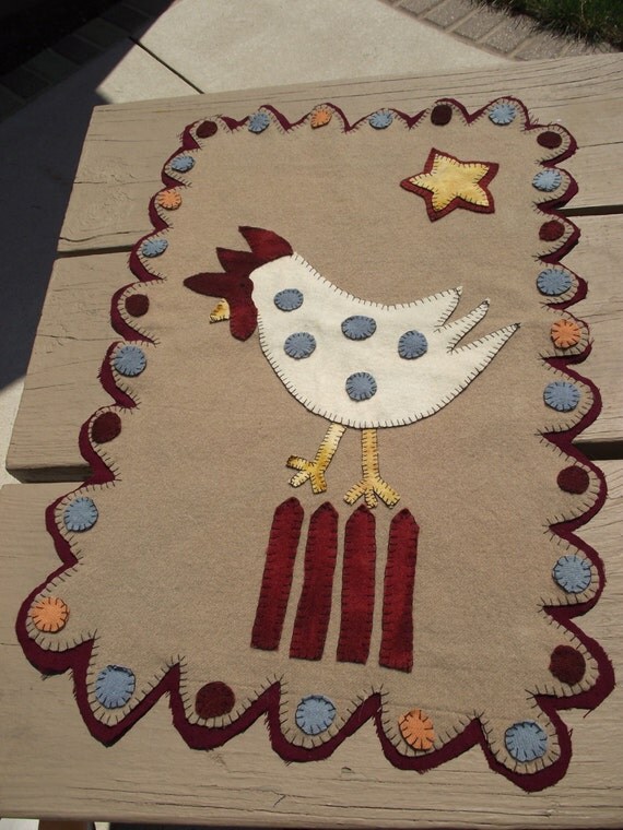 Items similar to Felted Wool Chicken Folk Art Wall Hanging on Etsy