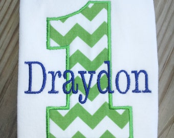 Personalized Green Chevron Boys First Birthday Shirt / Boys Birthday Shirt