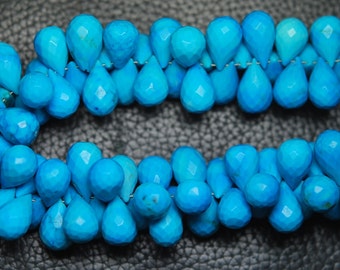 30 Pcs of Extremely Beautiful,Super Finest, Rare Blue Turquoise Faceted Drops Shape Briolettes,10mm approx