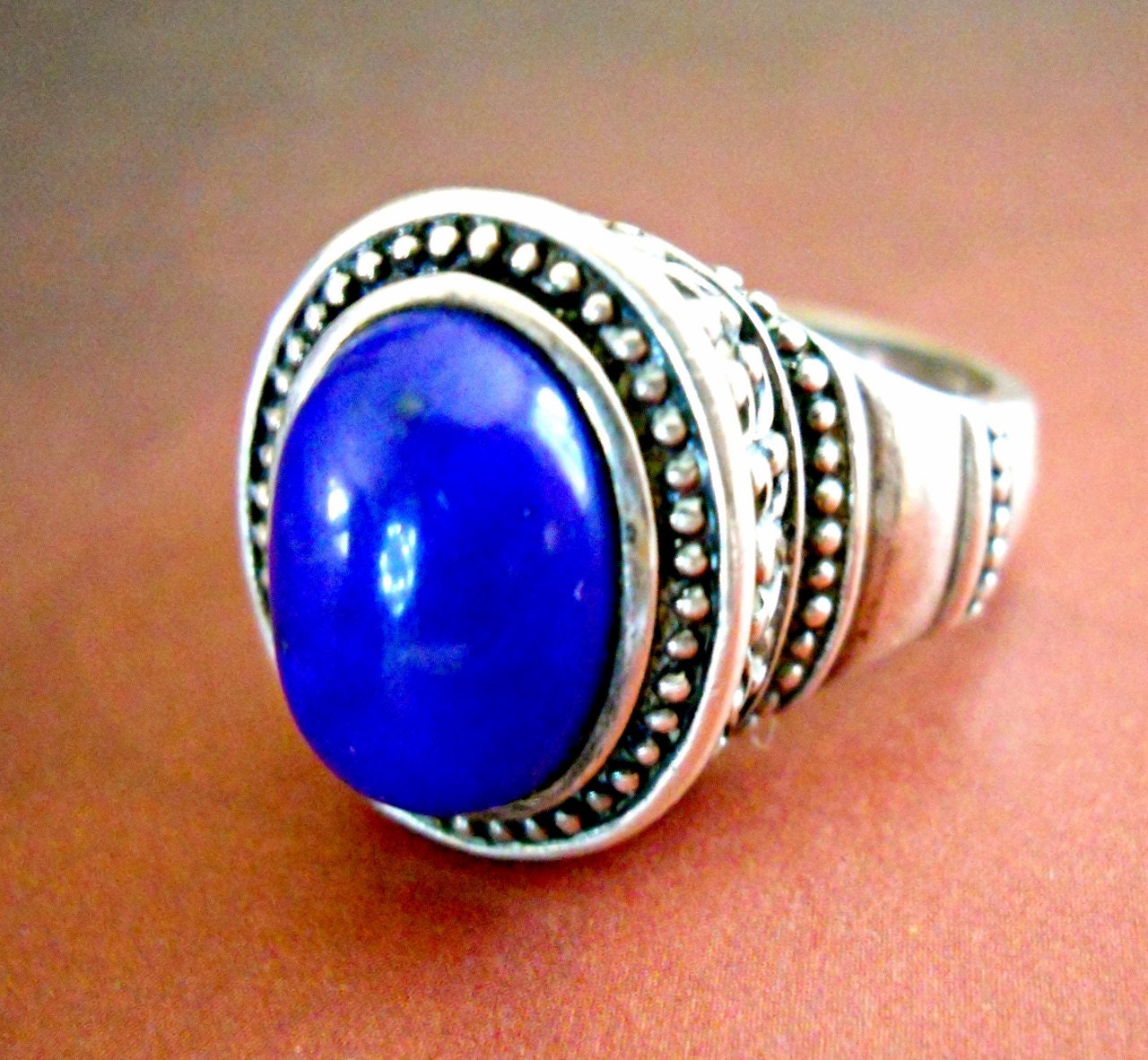 Blue Lapis Ring Sterling Silver Bali Vintage sz 8 8.5