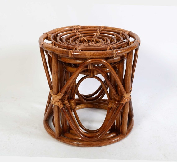 Round Nesting Tables Bamboo and Rattan 1960