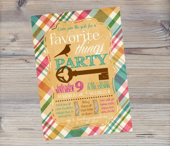 Items similar to Rustic Favorite Things Party Invitation - printable digital file - Colorful ...