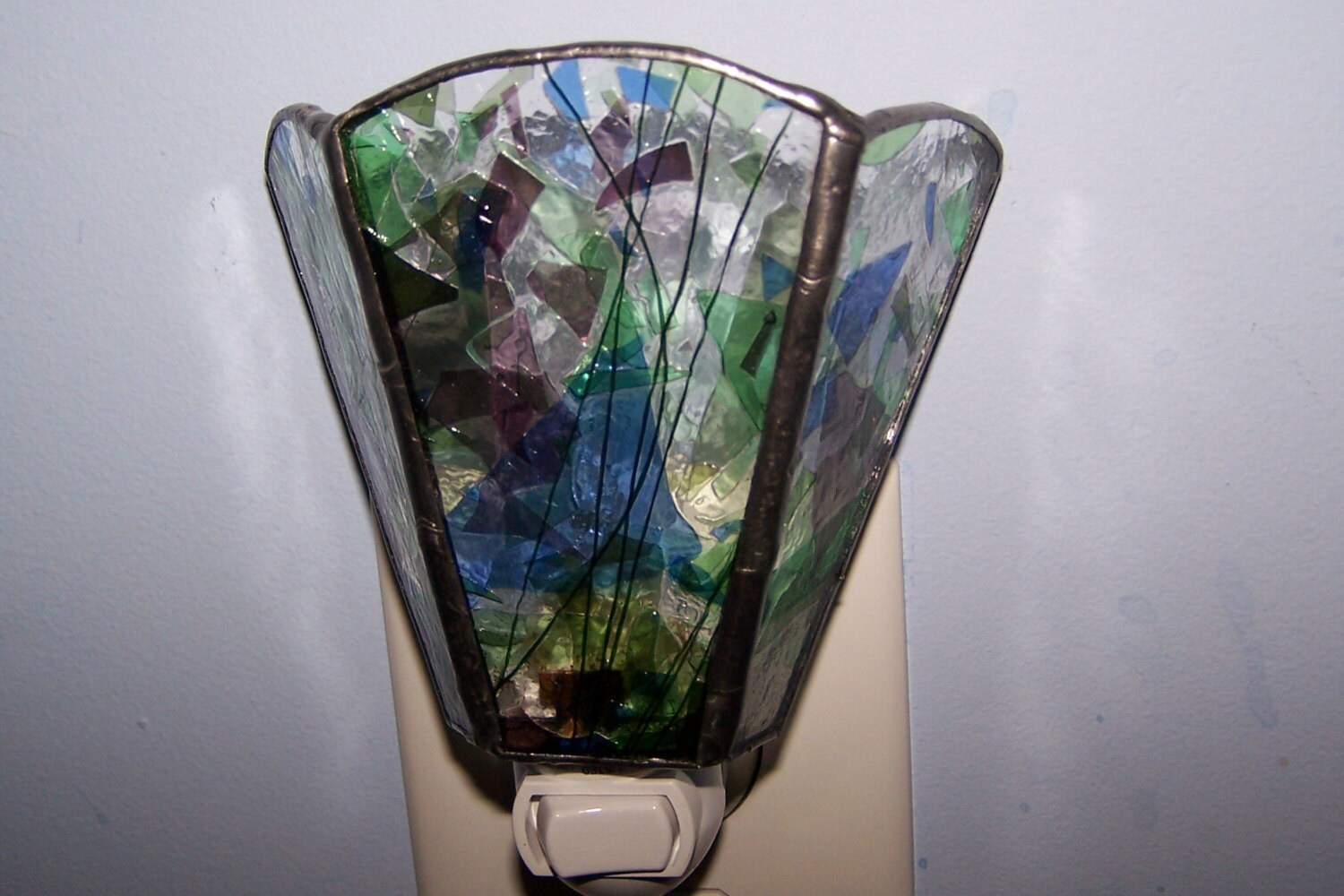 Stained glass nightlight confetti glass green by AcornArtsStudio