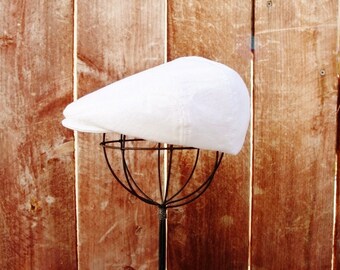 White linen newsboy hat, baby newsboy cap - christening, baptism, ring bearer