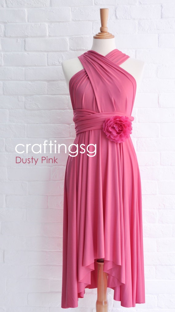 Bridesmaid Dress Infinity Dress Dusty Pink Knee Length Wrap