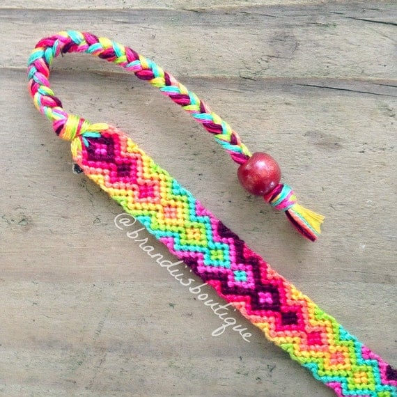 Tropical Zig Zag Chevron Friendship Bracelet w/ Wooden Beads