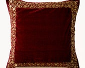 Velvet Throw Pillows -Maroon Velvet cushion with gold sequin boarder -sequin bead pillow -16X16 -Dark red pillow - gift pillow- Couch pillow