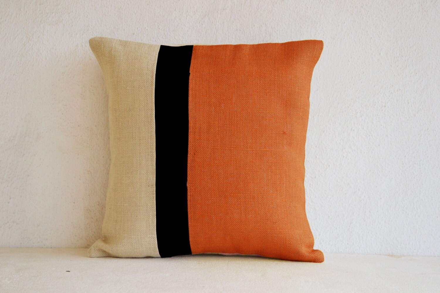 Orange Pillows Burlap color block Orange Decorative by AmoreBeaute