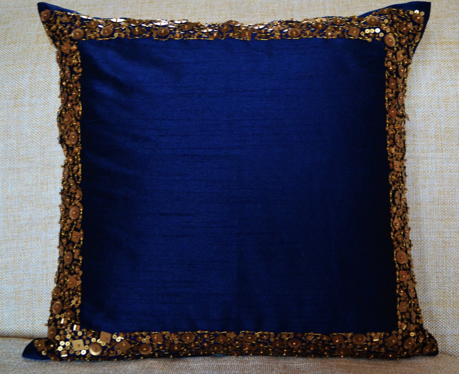 Decorative Pillow Cover Navy Blue Silk Pillow Case Navy Gold
