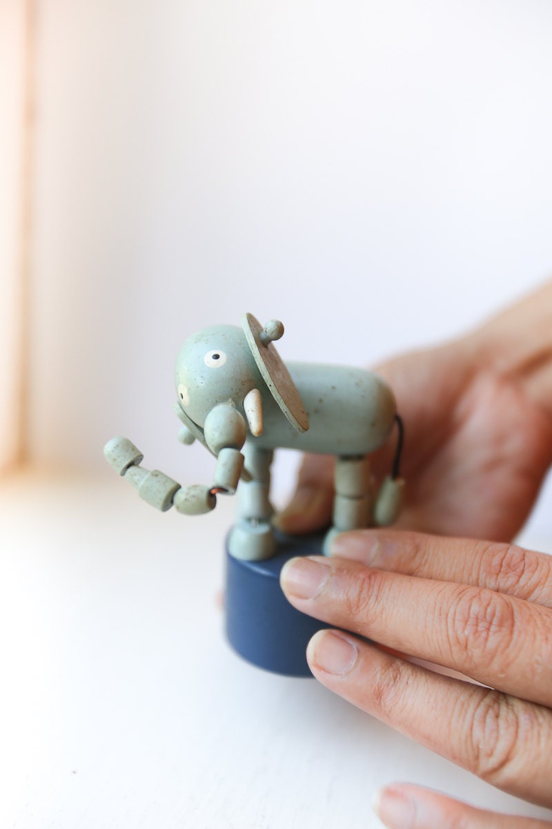 Wood Elephant Push Puppet Wooden Collapsible Push Up Button