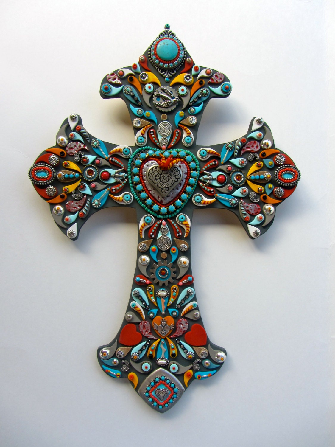 Vintage Mexican South Western Cross with Sacred Heart