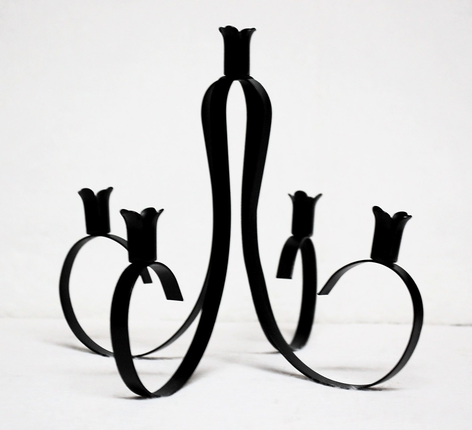 Candle Holder Table Candelabra Black Curved Metal Holds 5