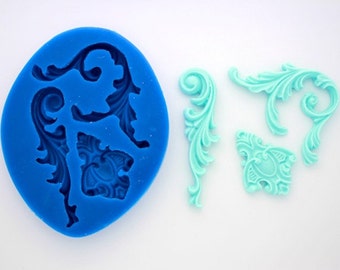 FRENCH SCROLLS 3 SILICONE Mold For Fondant, Gum Paste, Chocolate, Hard Candy, Fimo, Clay, Soaps