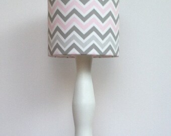 Medium Pink/Grey/White Chevron Drum Lamp Shade - Nursery or Girl's Lamp Shade