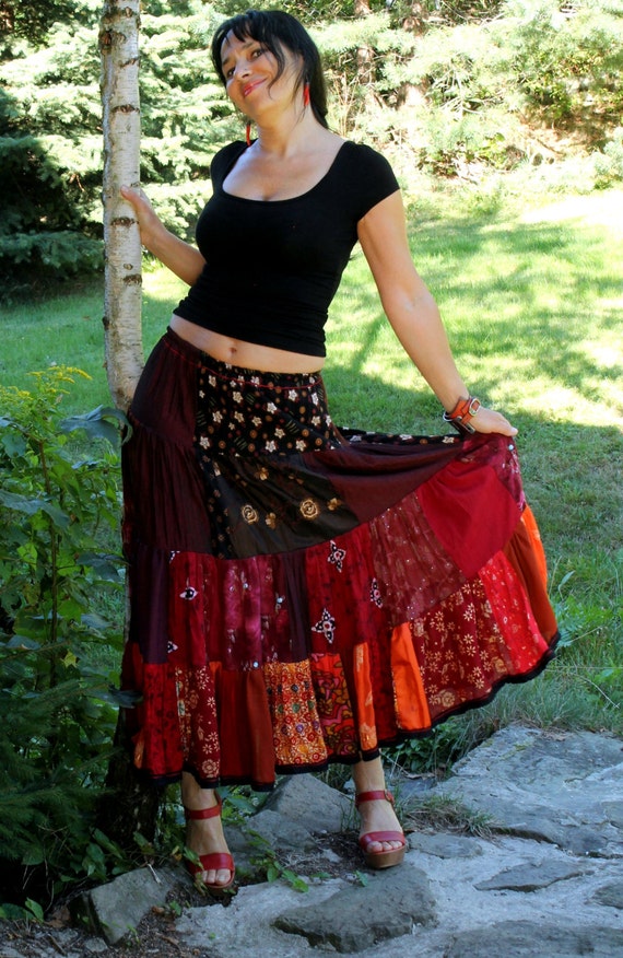 Long and wide gypsy boho skirt tribal bellydance hippie style