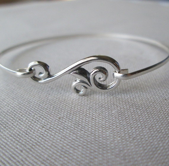 Sterling Silver Vine Bangle /Sterling Silver Curved Vine