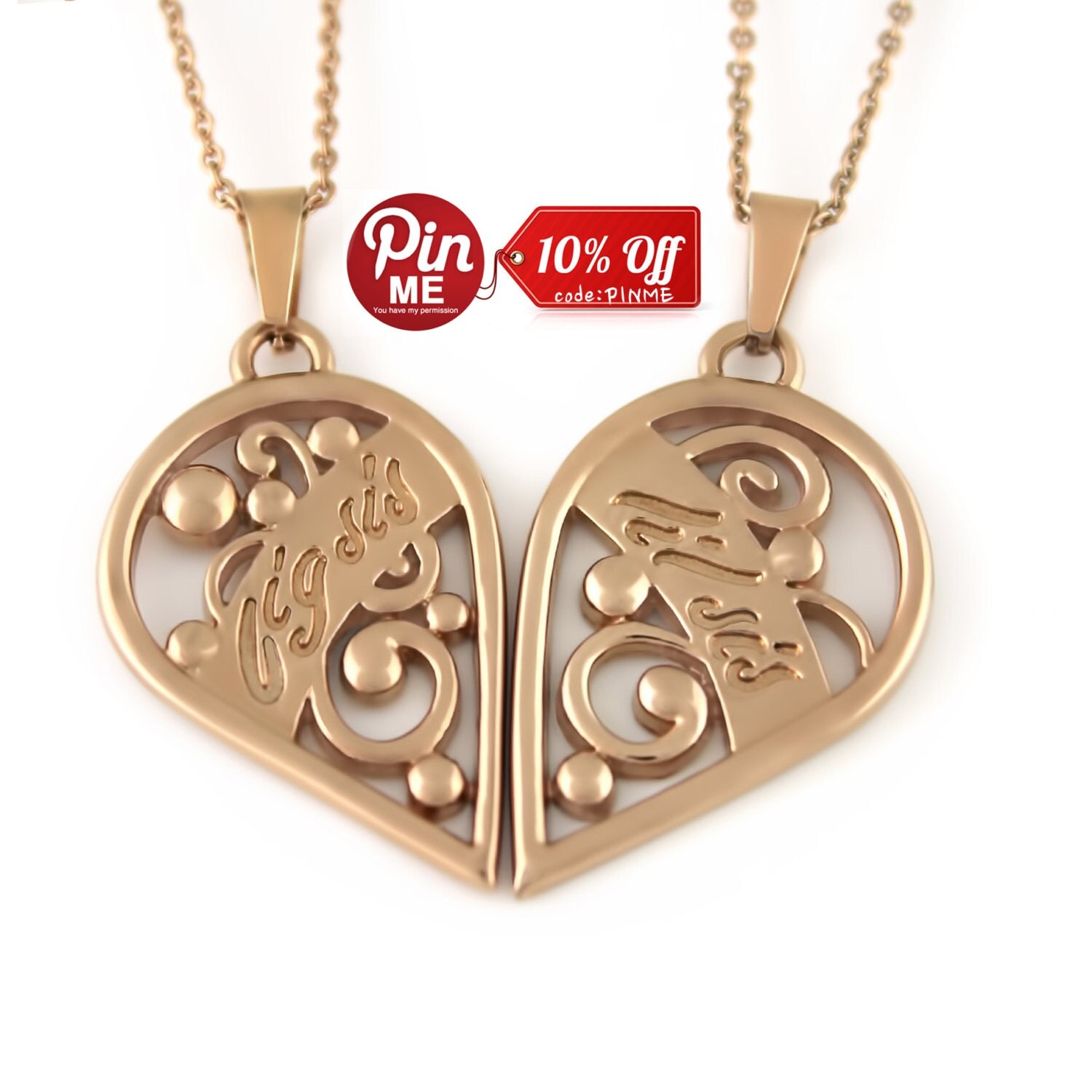 Big Sis & Lil Sis Sister Necklace Heart Necklaces Set by Tzaro
