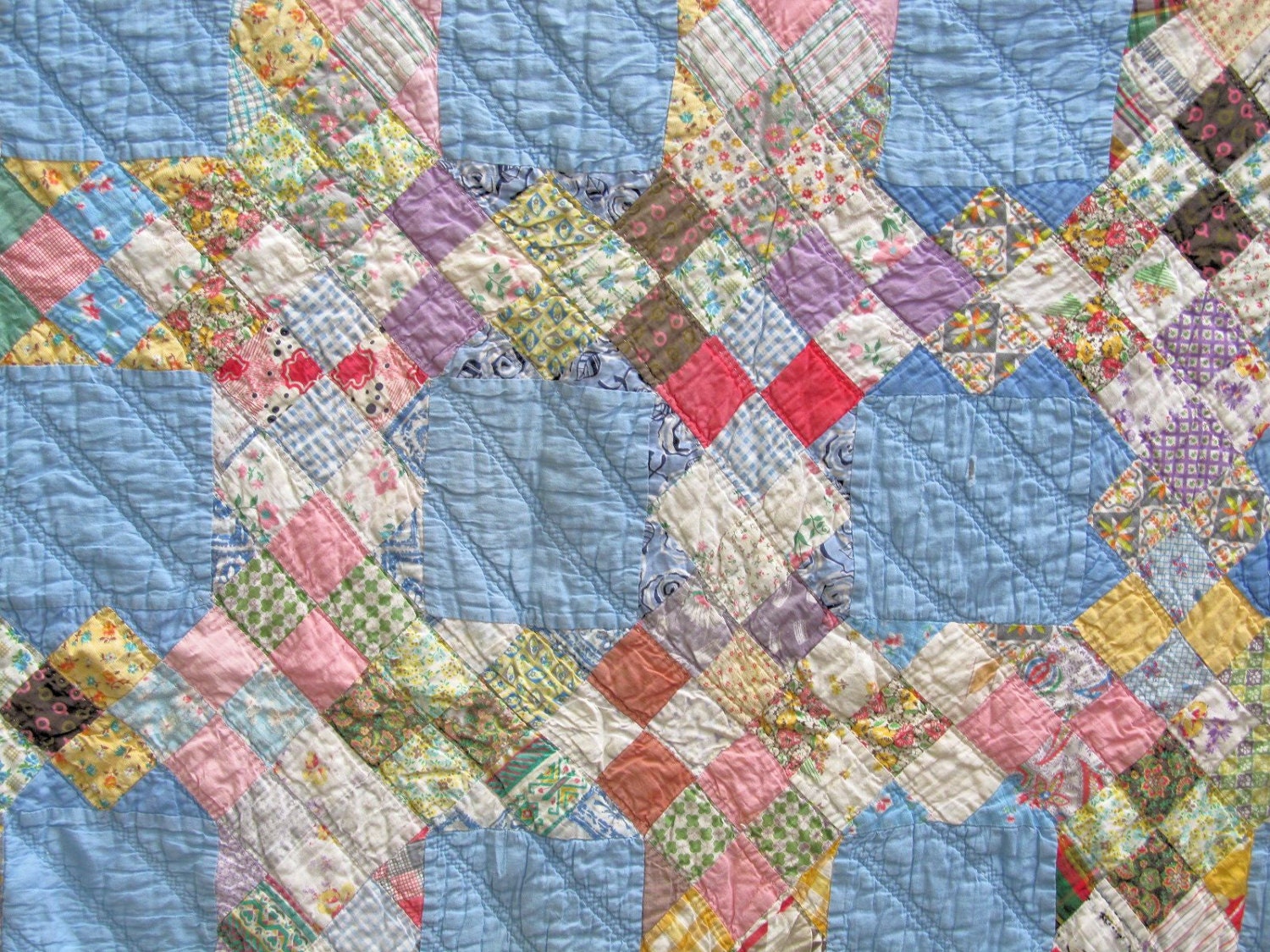 Reserved for StacyM Quilt SQUARES w/ PIECED SASHINGS & Blue