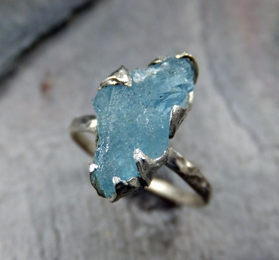 Raw Uncut Aquamarine rough Sterling Silver Cocktail Ring