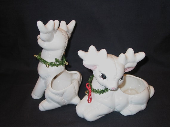 vintage white ceramic set 2 9x7 baby reindeer buck potpourri vintage white ceramic set 2 9x7 baby reindeer buck potpourri