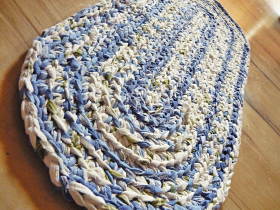 Bath Mat Blue Oval Rag Rug Crochet Rug by MagicByCrochet on Etsy