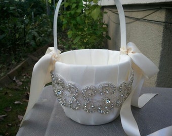 Wedding Flower Basket, Flower Girl Basket, Rhinestone Flower Basket - Style BK1009