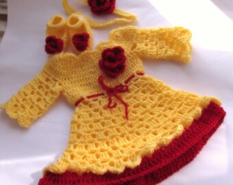 Crochet baby set baby dress bolero hat shoes and headband