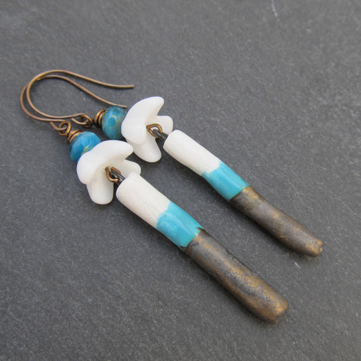 Artisan ceramic drop earrings vintage bead earrings
