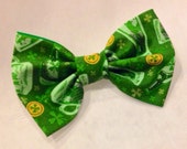 Green Beer Bow, Bright Green St. Patrick's Day Bow Tie, St. Patrick's Day Hair Bow - Shamrock bow, Kelly Green Shamrocks and green beer Il_170x135