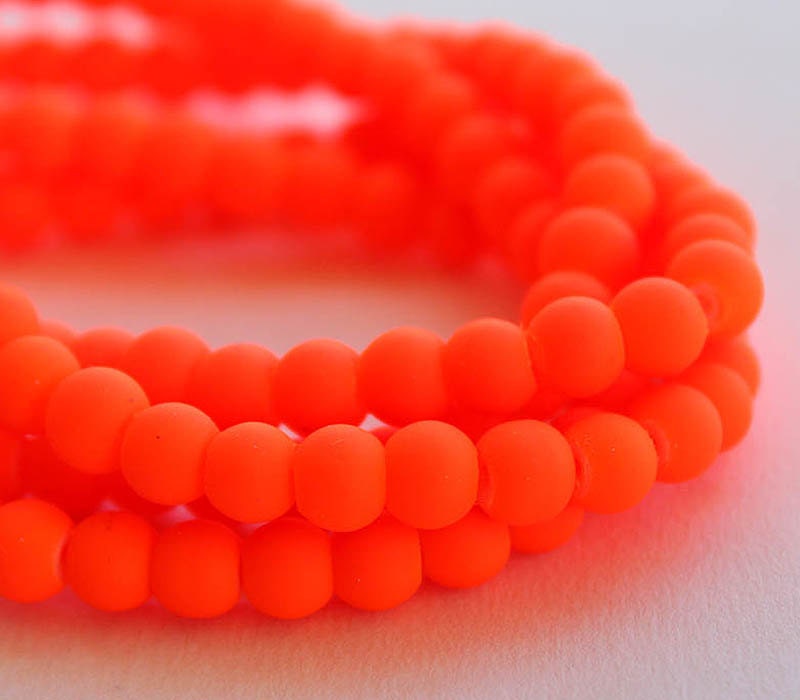 6mm Neon Orange glass beads with rubber cover by RedAppleSupplies