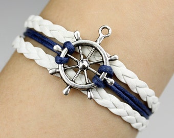 Navy bracelet--Rudder bracelet, nautical bracelet, Antique silver Charm ...